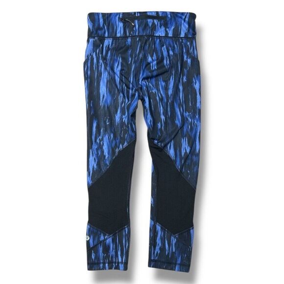 Lululemon 4 Blue Black High Rise Capri Leggings Luxtreme Pace Rival Running Yoga - Picture 5 of 13
